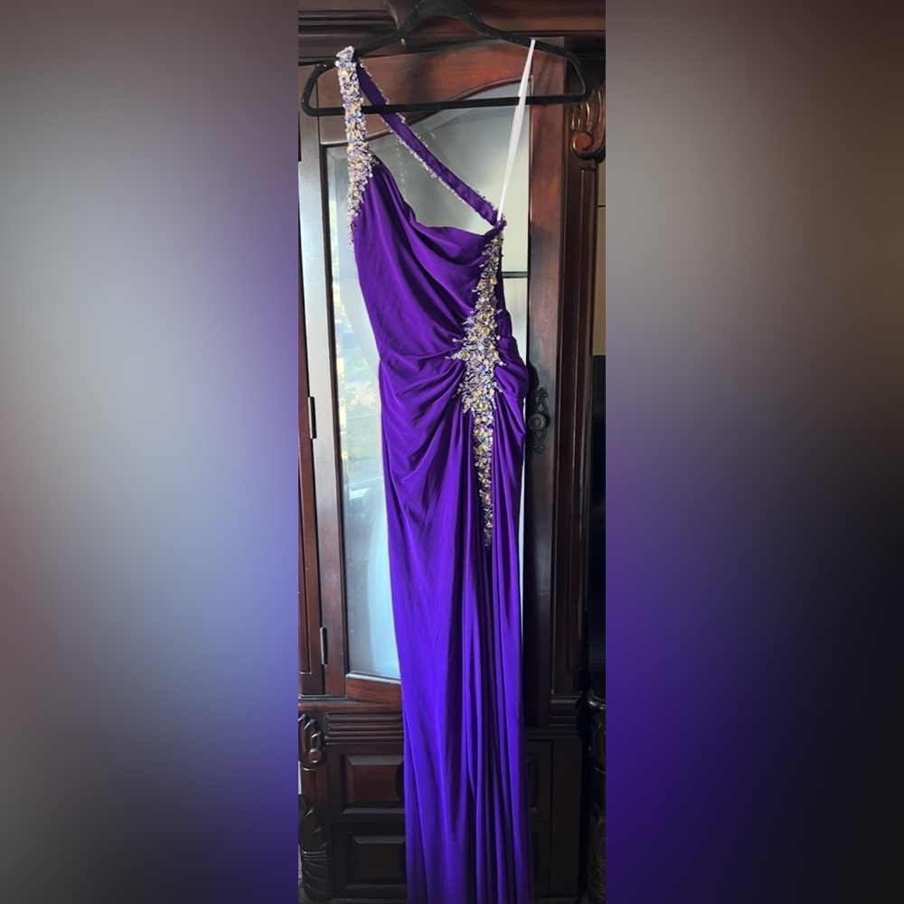 Night Moves One Shoulder Purple Dress with Floral Accents
